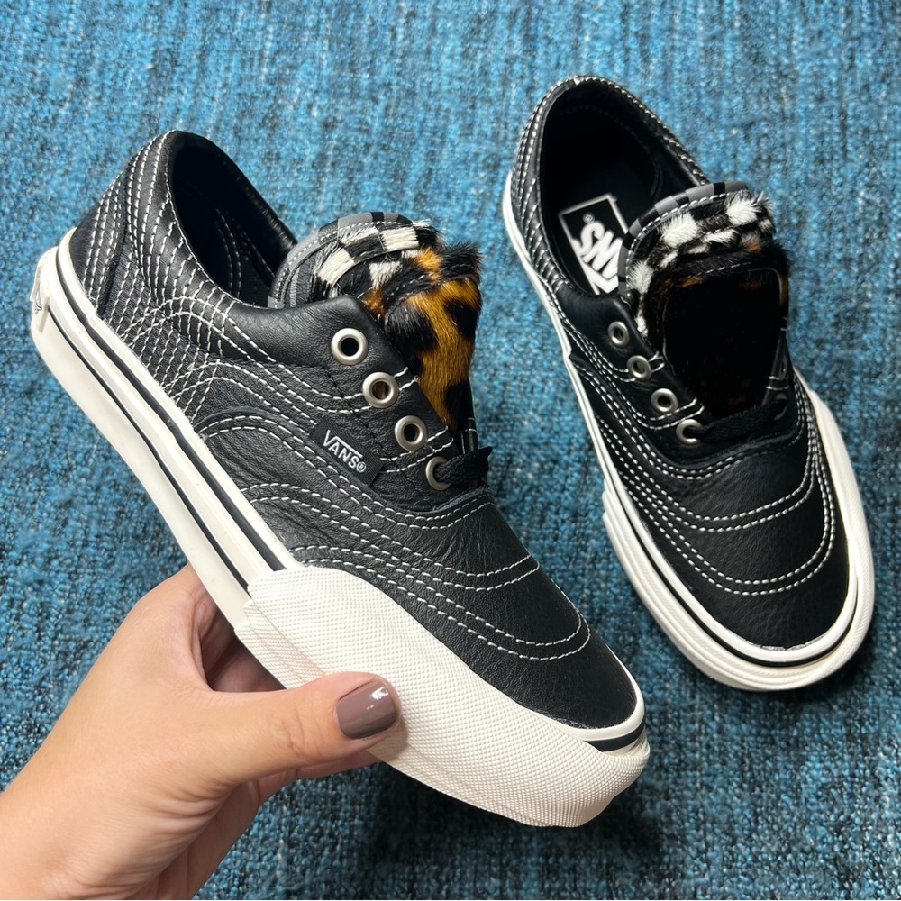 Vans Lux Era 3ra Leather Sneakers in Black Marshmallow Leopard